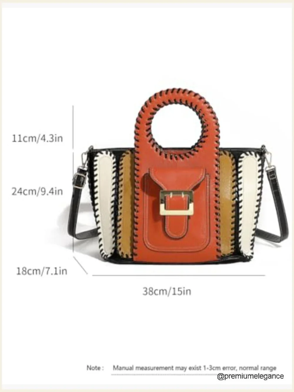 Large Faux Leather Satchel Crossbody Bag with Whipstitch Detail